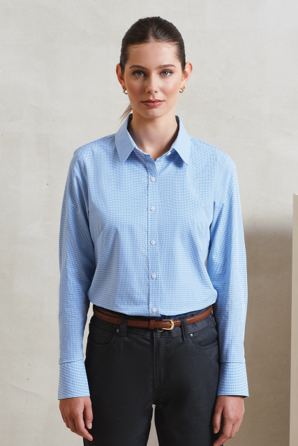WOMEN'S LONG SLEEVE GINGHAM MICROCHECK SHIRT