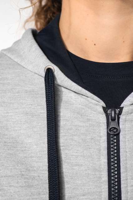 LADIES’ CONTRAST HOODED FULL ZIP SWEATSHIRT