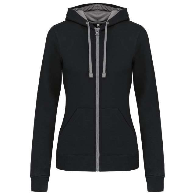 LADIES’ CONTRAST HOODED FULL ZIP SWEATSHIRT
