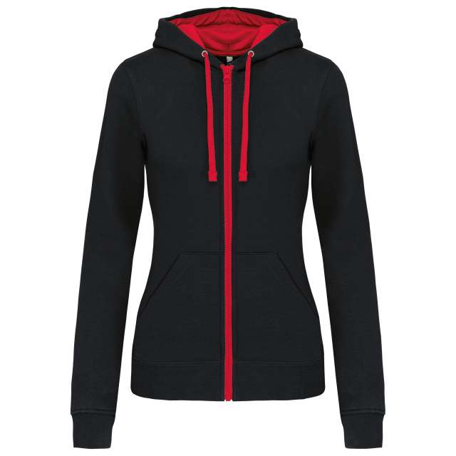 LADIES’ CONTRAST HOODED FULL ZIP SWEATSHIRT