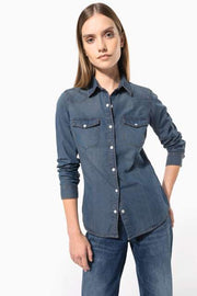 LADIES' LONG-SLEEVED DENIM SHIRT